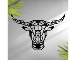 Wanddecoratie industrieel - Woonkamer Decoratie - Metaal - Dierenkop - Stier - 70x48cm - incl. Ophangsysteem