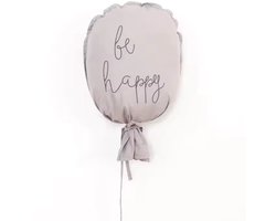Wanddecoratie katoenen ballon Be Happy grijs - ballon - katoen - muurdecoratie - wanddecoratie - kinderkamer - babykamer - babyshower - kraamcadeau