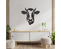 Wanddecoratie Koe - Muurdecoratie Koe - Muurdecoratie Hout - Wanddecoratie Hout - Muurdecoratie Woonkamer - Wanddecoratie Woonkamer - Wanddecoratie Industrieel - Wanddecoratie Dieren - Home Decor - Wall Line Art - 64 x 59 cm
