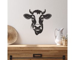 Wanddecoratie Koe - Muurdecoratie Koe - Muurdecoratie Hout - Wanddecoratie Hout - Muurdecoratie Woonkamer - Wanddecoratie Woonkamer - Wanddecoratie Industrieel - Wanddecoratie Dieren - Home Decor - Wall Line Art - 31.5 x 29 cm
