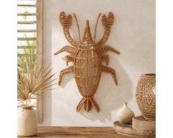Wanddecoratie Kreeft van Rotan – Boho Zee Decoratie – Handgemaakte Wicker Kreeft voor Wand – Naturel Ibiza Stijl