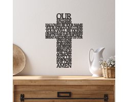 Wanddecoratie Kruis Onze Lieve Vader - Muurdecoratie Kruis - Muurdecoratie Hout - Wanddecoratie Hout - Muurdecoratie Woonkamer - Wanddecoratie Woonkamer - Wanddecoratie Industrieel - Geloof Christendom - Home Decor - Wall Line Art - 42.5 x 29 cm