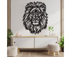 Wanddecoratie Leeuw - Muurdecoratie Leeuw - Muurdecoratie Hout - Wanddecoratie Hout - Muurdecoratie Woonkamer - Wanddecoratie Woonkamer - Wanddecoratie Industrieel - Wanddecoratie Dieren - Home Decor - Wall Line Art - 76 x 59 cm