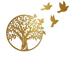 Wanddecoratie - Levensboom - 1 stuk - 49x49cm - Metalen wanddecoratie - Wanddecoratie - Geschikt voor binnen en buiten, tuin, huis, slaapkamer, woonkamer - Goud