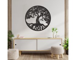 Wanddecoratie Levensboom - Muurdecoratie Tree Of Life - Muurdecoratie Hout - Wanddecoratie Hout - Muurdecoratie Woonkamer - Wanddecoratie Woonkamer - Wanddecoratie Industrieel - Wanddecoratie Dieren - Home Decor - Wall Line Art - 59 x 59 cm