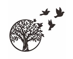 Wanddecoratie - Levensboom - Woonkamer Decoratie - Metaal - Tree of Life - Metalen levensboom wanddecoratie silhouet kunst - Geschikt voor binnen en buiten - tuin huisdecoratie - 30x30cm - Zwart