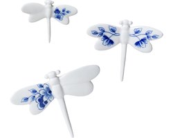 Wanddecoratie Libelle - Set van 3 - Keramiek - Delfts blauw