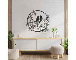 Wanddecoratie Liefdesvogels - Muurdecoratie Liefdesvogels - Muurdecoratie Vogels - Wanddecoratie Hout - Muurdecoratie Woonkamer - Wanddecoratie Woonkamer - Wanddecoratie Industrieel - Wanddecoratie Dieren - Home Decor - Wall Line Art - 61.5 x 59 cm