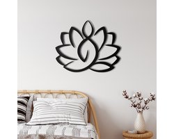 Wanddecoratie | Lotusbloem / Lotus Flower  | Metal - Wall Art | Muurdecoratie | Woonkamer |Zwart| 60x49cm