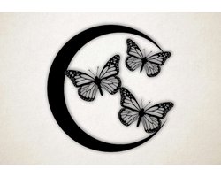 Wanddecoratie - Maan met vlinders - S - 45x45cm - Zwart - muurdecoratie - Line Art