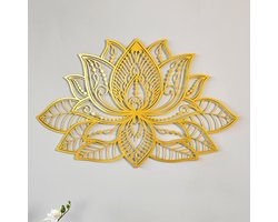 Wanddecoratie - Mandala Wanddecoratie - 3D Metalen Mandala Wanddecoratie - Muurdecoratie - Lotusbloem Wanddecoratie - Housewarming Cadeau - Metalen Wandbord - Goud - 67x43 CM