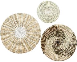 Wanddecoratie Manden Set - Zeegras Decoratie - Boho Interieur - Handgeweven Natuurlijk Gras - 35 cm Max - Natuurlijk