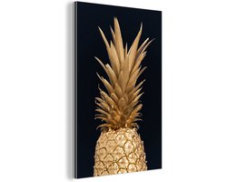 Wanddecoratie Metaal - Aluminium Schilderij Industrieel - Ananas - Goud - Verf - Zwart - Fruit - Luxe - 40x60 cm - Dibond - Foto op aluminium - Industriële muurdecoratie - Voor de woonkamer/slaapkamer
