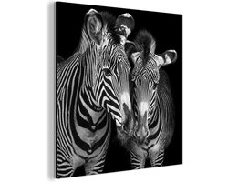 Wanddecoratie Metaal - Aluminium Schilderij Industrieel - Dierenprofiel zebra's in zwart-wit - 20x20 cm - Dibond - Foto op aluminium - Industriële muurdecoratie - Voor de woonkamer/slaapkamer