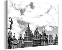 Wanddecoratie Metaal - Aluminium Schilderij Industrieel - Gilde huizen in België - zwart wit - 90x60 cm - Dibond - Foto op aluminium - Industriële muurdecoratie - Voor de woonkamer/slaapkamer