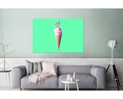 Wanddecoratie Metaal - Aluminium Schilderij Industrieel - IJshoorntjes - IJs - Flamingo - Roze - Groen - 120x80 cm - Dibond - Foto op aluminium - Industriële muurdecoratie - Voor de woonkamer/slaapkamer