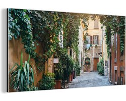 Wanddecoratie Metaal - Aluminium Schilderij Industrieel - Italië - Straat - Klimop - 160x80 cm - Dibond - Foto op aluminium - Industriële muurdecoratie - Voor de woonkamer/slaapkamer