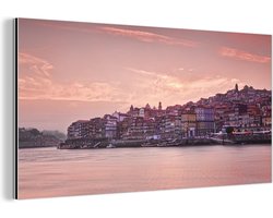 Wanddecoratie Metaal - Aluminium Schilderij Industrieel - Kust - Lissabon - Zonsondergang - 120x60 cm - Dibond - Foto op aluminium - Industriële muurdecoratie - Voor de woonkamer/slaapkamer