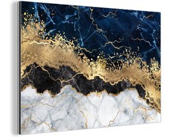 Wanddecoratie Metaal - Aluminium Schilderij Industrieel - Marmer - Wit - Goud - Luxe - 90x60 cm - Dibond - Foto op aluminium - Industriële muurdecoratie - Voor de woonkamer/slaapkamer