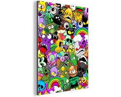 Wanddecoratie Metaal - Aluminium Schilderij Industrieel - Neon - Patronen - Grappig - Monsters - Regenboog - Kinderen - 30x40 cm - Dibond - Foto op aluminium - Industriële muurdecoratie - Voor de woonkamer/slaapkamer