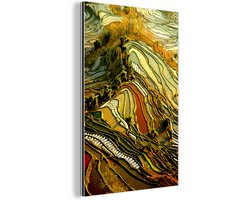 Wanddecoratie Metaal - Aluminium Schilderij Industrieel - Prachtig kleurenpalet van rijstvelden in China - 60x90 cm - Dibond - Foto op aluminium - Industriële muurdecoratie - Voor de woonkamer/slaapkamer