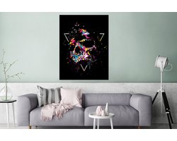 Wanddecoratie Metaal - Aluminium Schilderij Industrieel - Schedel - Kleurrijk - Driehoek - Zwart - Doodskop - 90x120 cm - Dibond - Foto op aluminium - Industriële muurdecoratie - Voor de woonkamer/slaapkamer