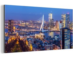 Wanddecoratie Metaal - Aluminium Schilderij Industrieel - Skyline - Erasmusbrug - Rotterdam - 120x60 cm - Dibond - Foto op aluminium - Industriële muurdecoratie - Voor de woonkamer/slaapkamer
