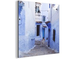 Wanddecoratie Metaal - Aluminium Schilderij Industrieel - Straat - Blauw - Deuren - Huizen - 20x20 cm - Dibond - Foto op aluminium - Industriële muurdecoratie - Voor de woonkamer/slaapkamer