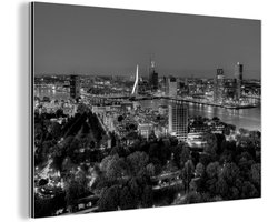 Wanddecoratie Metaal - Aluminium Schilderij Industrieel - Uitzicht vanaf de Rotterdamse Euromast - zwart wit - 180x120 cm - Dibond - Foto op aluminium - Industriële muurdecoratie - Voor de woonkamer/slaapkamer