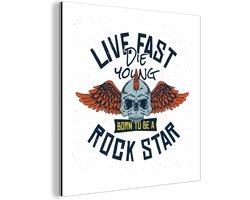 Wanddecoratie Metaal - Aluminium Schilderij Industrieel - Vintage - Schedel - Vleugels - 50x50 cm - Dibond - Foto op aluminium - Industriële muurdecoratie - Voor de woonkamer/slaapkamer