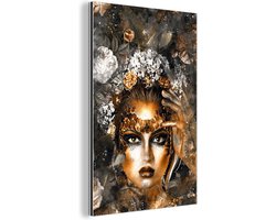 Wanddecoratie Metaal - Aluminium Schilderij Industrieel - Vrouwen - Bloemen - Goud - 20x30 cm - Dibond - Foto op aluminium - Industriële muurdecoratie - Voor de woonkamer/slaapkamer