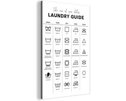 Wanddecoratie Metaal - Aluminium Schilderij Industrieel - Wasvoorschriften - Wasmachine - Symbolen - 20x30 cm - Dibond - Foto op aluminium - Industriële muurdecoratie - Voor de woonkamer/slaapkamer - Cadeau voor vrouw - Cadeau voor man