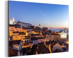 Wanddecoratie Metaal - Aluminium Schilderij Industrieel - Zonsopgang - Portugal - Lissabon - 60x40 cm - Dibond - Foto op aluminium - Industriële muurdecoratie - Voor de woonkamer/slaapkamer