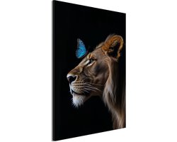 Wanddecoratie Metaal - Aluminium Schilderij Majestueuze stille ontmoeting - 60 x 40 cm - Leeuw - Muurdecoratie woonkamer en slaapkamer - Inclusief ophangsysteem - Portret - Modern - Displate alternatief