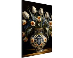 Wanddecoratie Metaal - Aluminium Schilderij Porselein en Pracht - 60 x 40 cm - Vaas - Muurdecoratie woonkamer en slaapkamer - Inclusief ophangsysteem - Klassiek - Modern - Displate alternatief