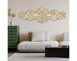 Wanddecoratie - Metaal Ginkgo bladeren - Voor woonkamer - Goud - 128x43 cm