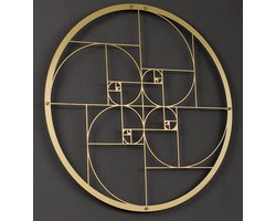Wanddecoratie - Metalen Gulden Snede Wanddecoratie - Fibonacci Wanddecoratie - Metalen Wandbord - Muurdecoratie - Industriele Wanddecoratie - Housewarming Cadeau - Goud - 47x47 CM