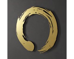 Wanddecoratie - Metalen Wanddecoratie - Modern Metalen Wanddecoratie - Metaal Wandbord - Muurdecoratie - Enso Zen Circle - Wall Art - Housewarming Cadeau - Goud - 47x47 CM