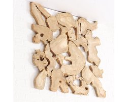 Wanddecoratie - Muur decoratie - 100x100x3cm - Hand gemaakt - Teak wood (Tectona grandis) - Naturel