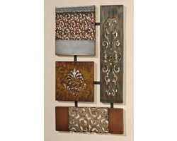 Wanddecoratie - Muur decoratie - Metaal- Bruin - Grijs - Zwart - 37x68x2cm