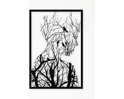 Wanddecoratie - Muurdecoratie - 42x62cm - Vrouw - Metalen object - Kunstlijst - Wandversiering - Wandborden - Metaal