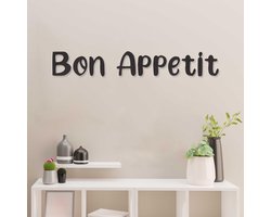 Wanddecoratie - Muurtekst - Bon Appetit - Hout - Wall Art - Muurdecoratie - Zwart