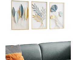 Wanddecoratie Object 3 Set Metalen Wandbeeldhouwkunst Gingko, Fotobehang Wanddecoratie (3 St), 3D decor muurdecoratie voor woonkamer, slaapkamer, eetkamer, moderne inrichting