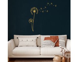 Wanddecoratie | Paardebloem / Dandelion | Metal - Wall Art | Muurdecoratie | Woonkamer | Buiten Decor |Gouden| 31x75cm