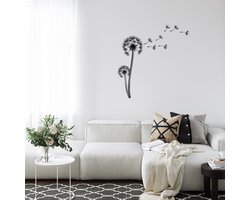 Wanddecoratie | Paardebloem / Dandelion | Metal - Wall Art | Muurdecoratie | Woonkamer | Buiten Decor |Zwart| 31x75cm
