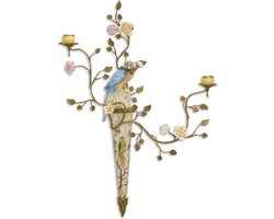 Wanddecoratie - papegaai - porselein - bloemen - 79,2 cm hoog