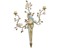 Wanddecoratie - papegaai - porselein - bloemen - 79,2 cm hoog