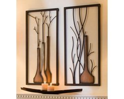 Wanddecoratie raam vazen muurdecoratie metaal- Set van 2 metalen zonder kaars en plank- sfeervol Wandobject Muurdecoratie Woonkamer - Wandhanger & Muurhanger - Muurobject Wanddecoratie - Wandversiering Slaapkamer