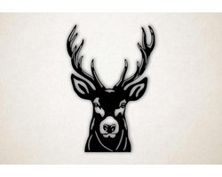 Wanddecoratie - Rendier hert kop - S - 60x42cm - Zwart - muurdecoratie - Line Art
