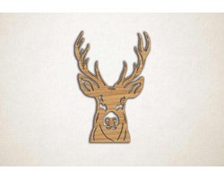 Wanddecoratie - Rendier hert kop - XS - 30x21cm - Eiken - muurdecoratie - Line Art